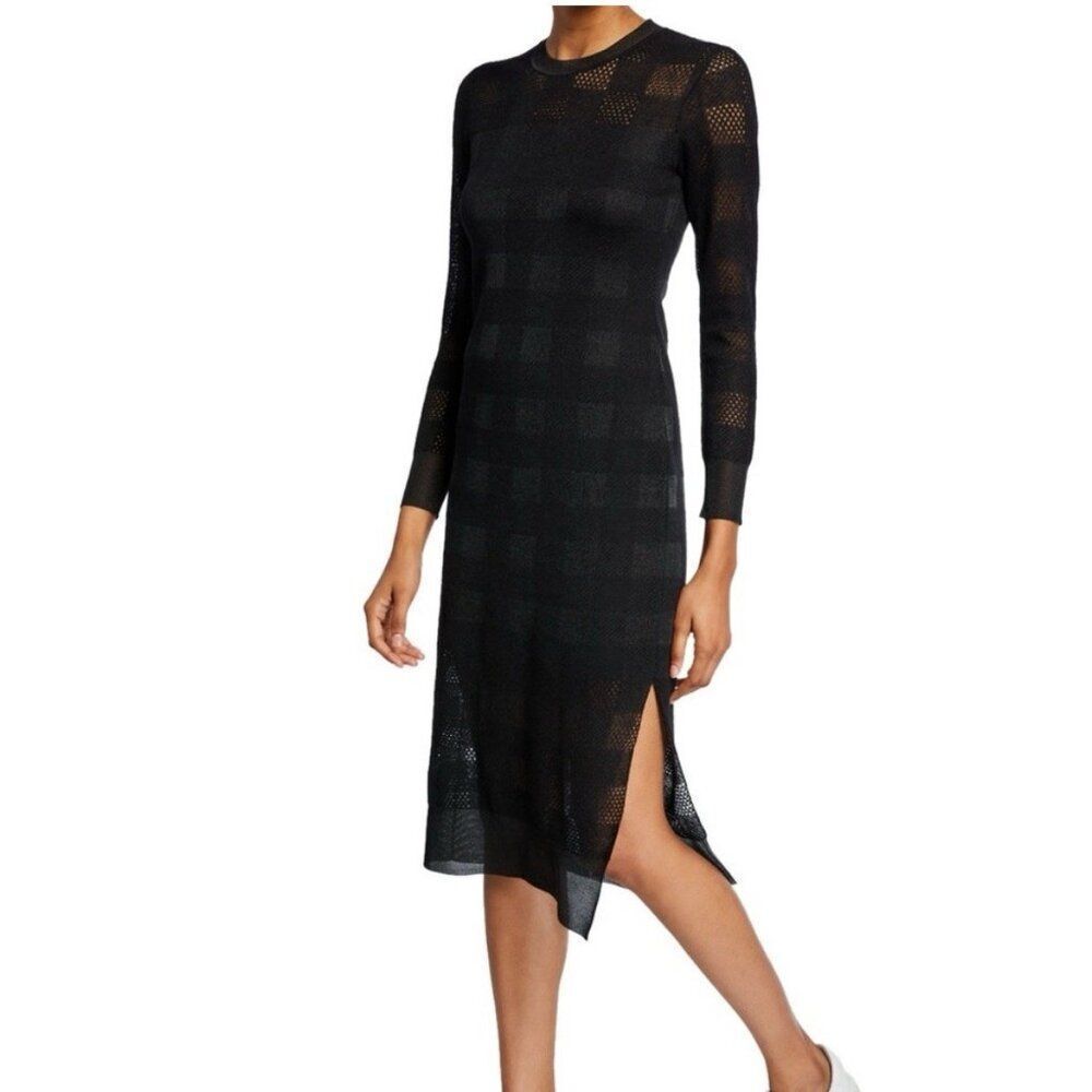 Rag And Bone Solid Black Checked Long Sleeve Midi… - image 1